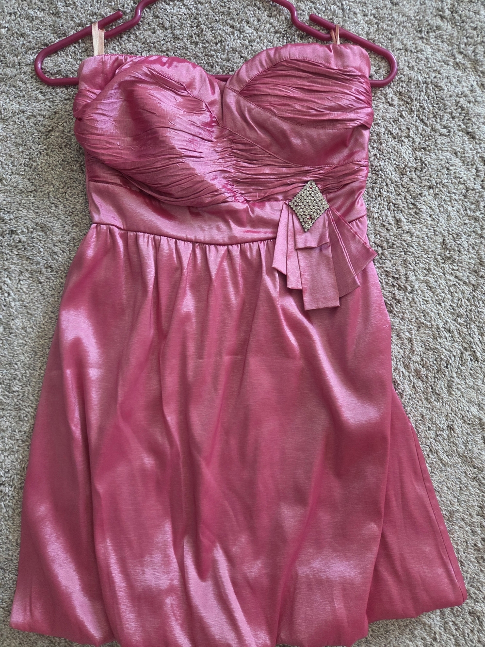 Angie Strapless Shimmer Pink Cocktail Dress with Rhinestone Accent